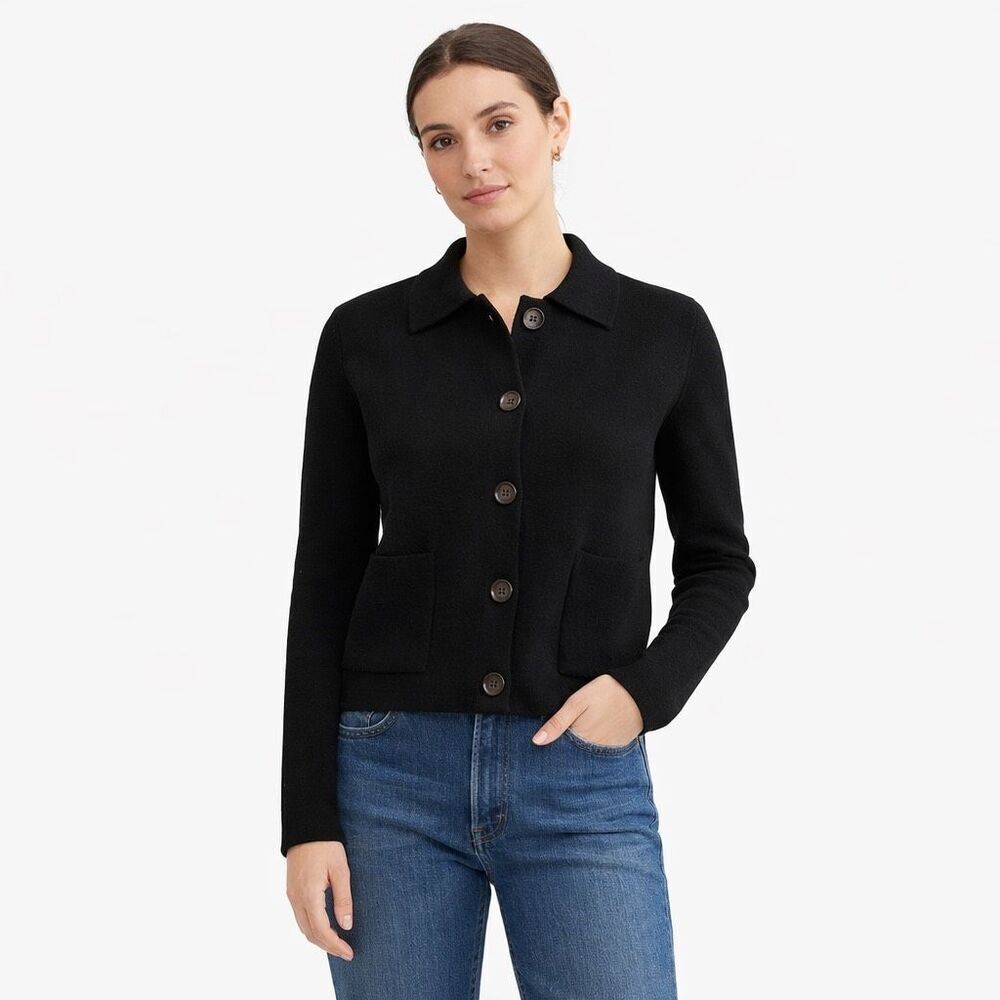 J. Crew Womens Black Knit Long Sleeve Button Front Polo Cardigan Sweater Size XL